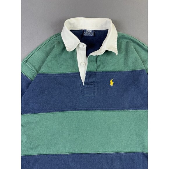 Rare Vintage Y2K Polo Ralph Lauren Rugby Blue Green Stripes Streetwear Hype Kids - Picture 3 of 12